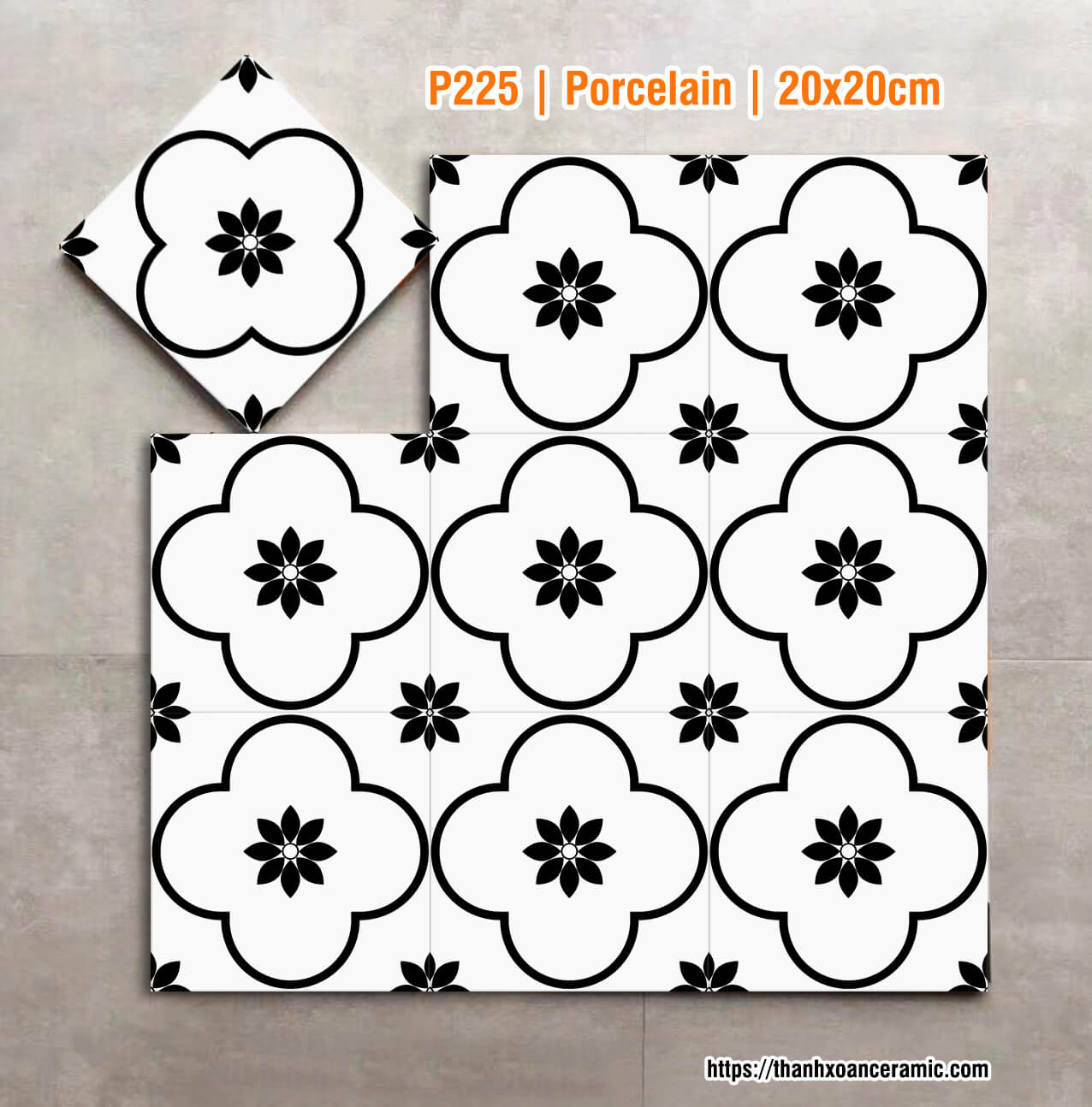 Gạch bông men nhập khẩu 20x20cm P225